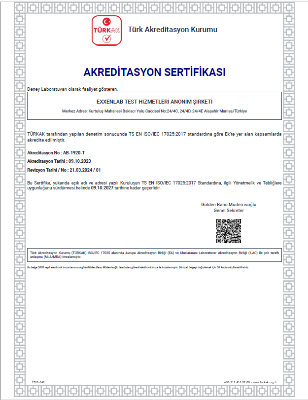 TÜRKAK Akreditasyon Sertifikası önizleme